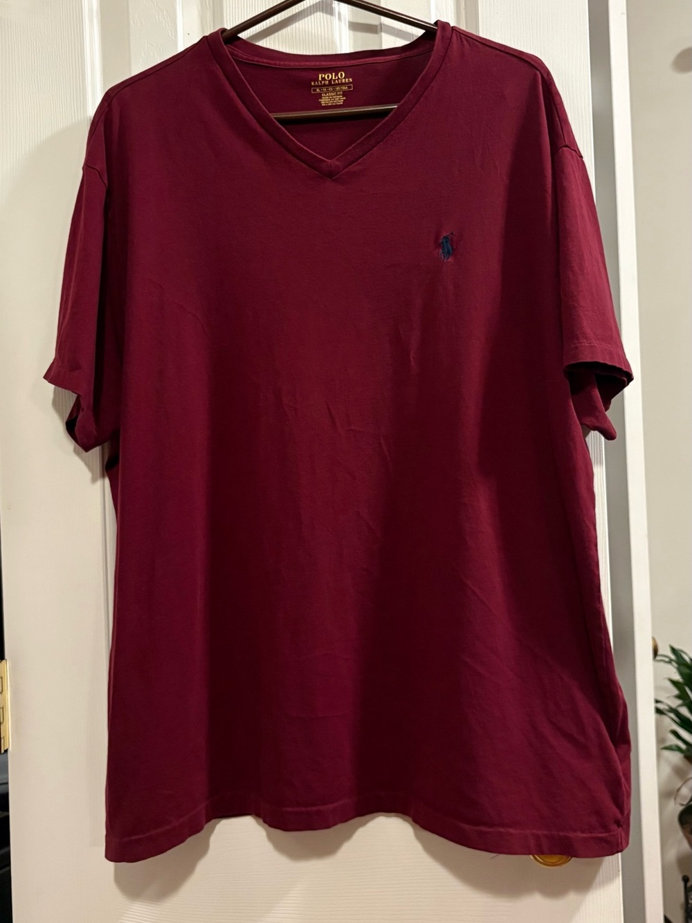 Polo by Ralph Lauren Men's V-Neck Tee in Burgundy with Navy Logo
